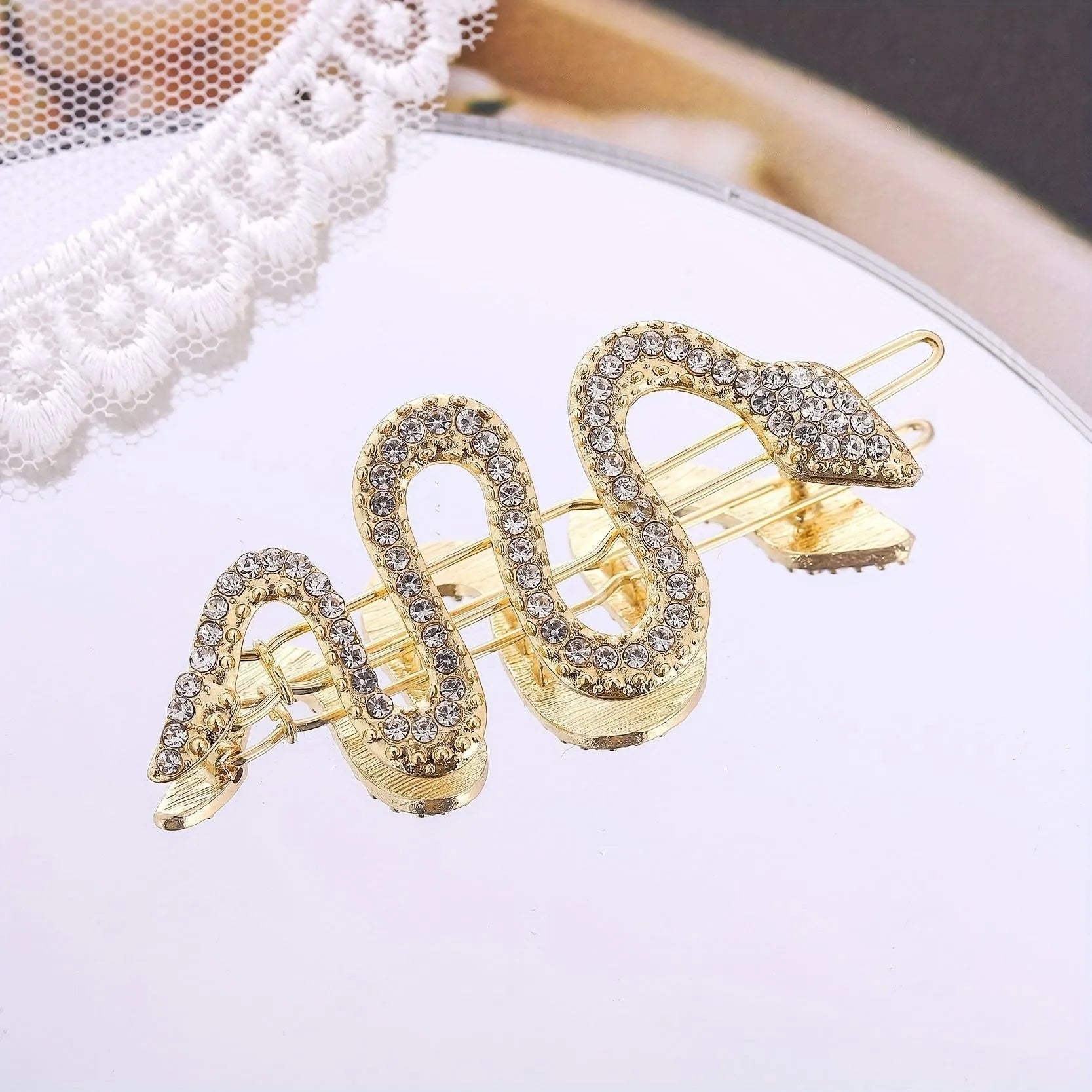 Korean vintage snake design hair clip barrette with rhinestone details
