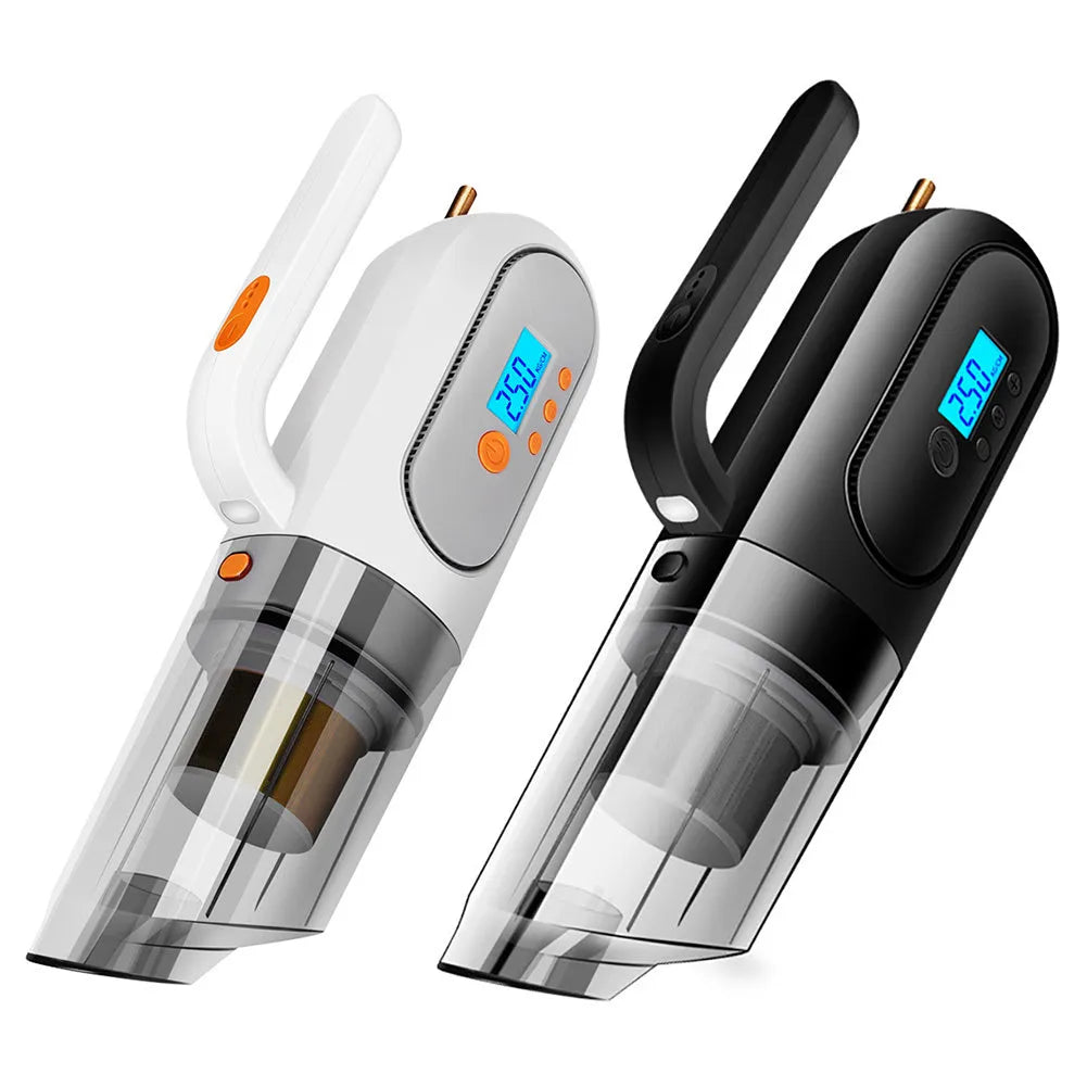 Car vacuum cleaner with digital display, ABS body, black, with hose and brush nozzle attachments