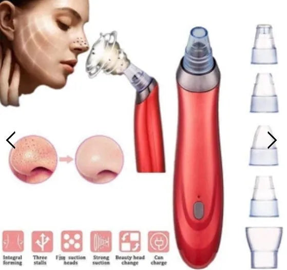 Black electric blackhead extractor device with multiple nozzle attachments for skin pore cleaning