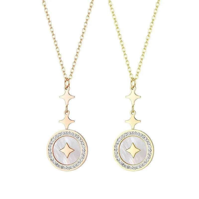 Gold titanium steel necklace with hexagonal star pendant on O-ring chain.