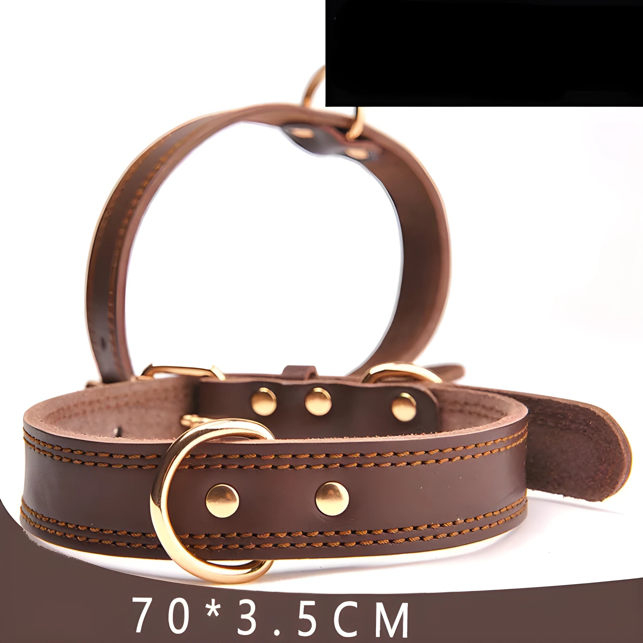 Leather dog collar in yellow cowhide finish, with metal buckle, on a solid background, size M.