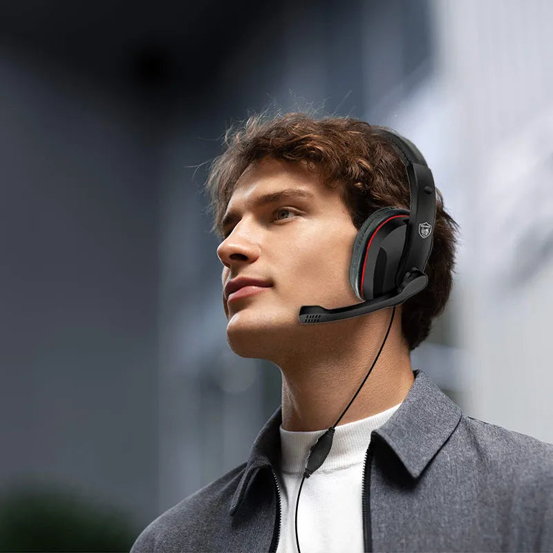 Black wired gaming headset with a 6.3mm straight plug and 40mm speakers for PC