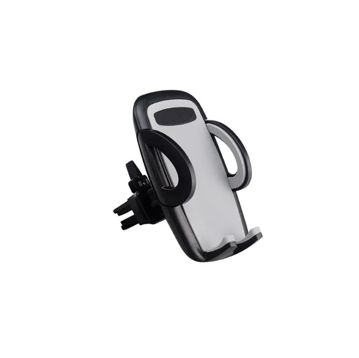 Black plastic car air conditioning outlet mobile phone holder mounted to car vent
