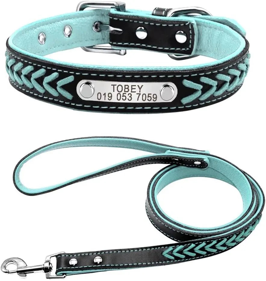 Engraved leather anti-lost dog tag for puppies in blue pink red with fast release