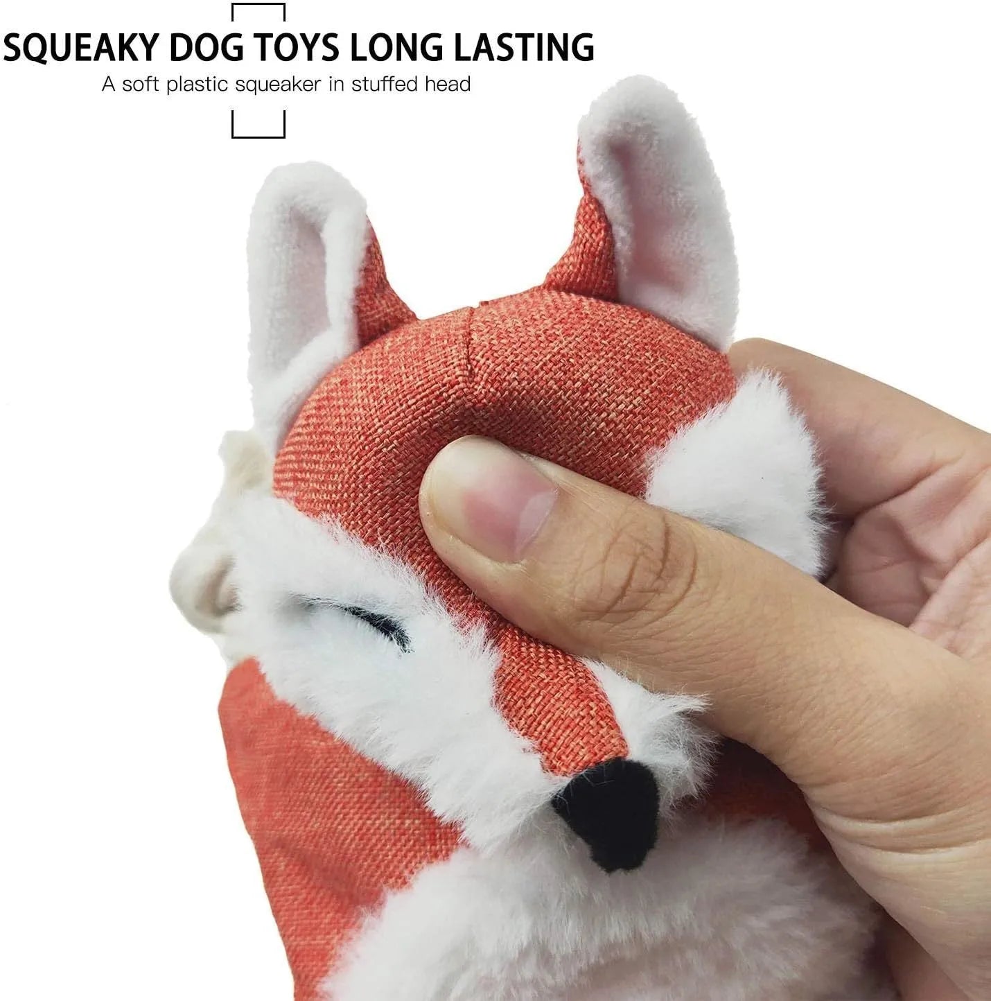 Brown stuffless plush fox dog toy with embroidered eyes, cotton rope arms and legs