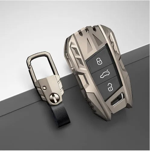 Metal mecha golf auto key shell set in silver with button case buckle