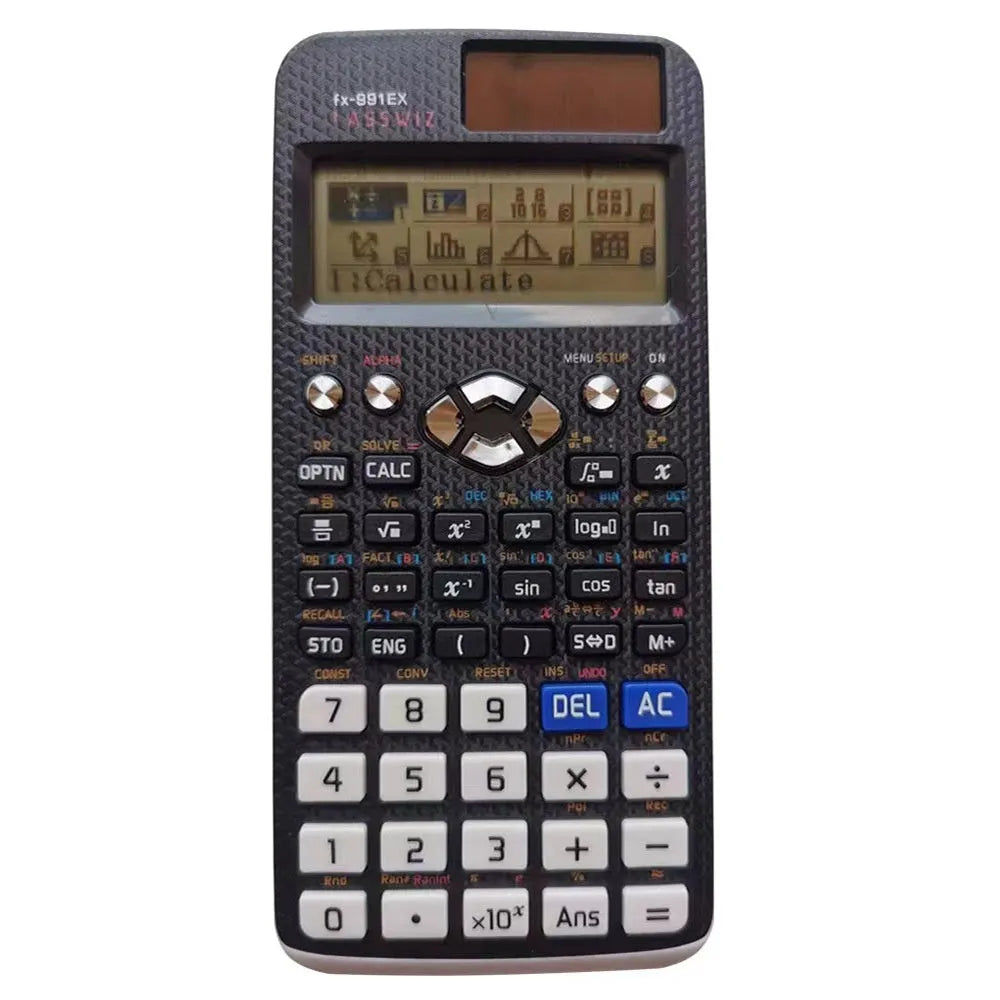 Casio fx-991EX ClassWiz solar scientific calculator in black, blue, or pink ABS plastic casing