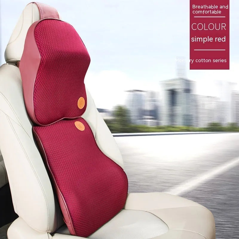 Memory foam automotive headrest and lumbar support pillow set in multiple colour options