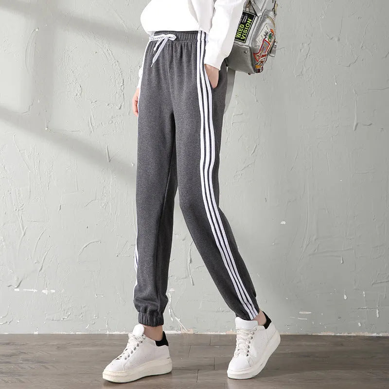 Velvet casual trousers for women, loose fit, warm, available in black gray pink sizes M to XXL