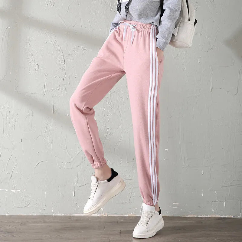 Velvet casual trousers for women, loose fit, warm, available in black gray pink sizes M to XXL