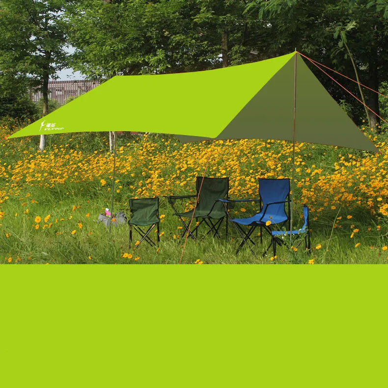 Sun shade camping canopy tent 3x3m with iron poles and 210D Oxford cloth in fruit green colour set up outdoors