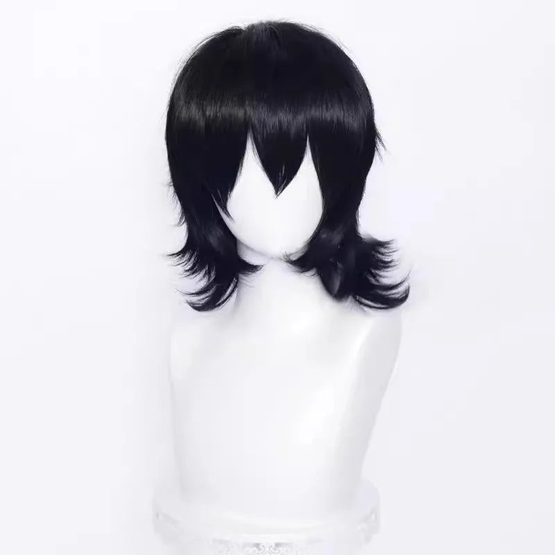 Short anime style cosplay wig with anti-curling hair tail in high-temperature fiber material