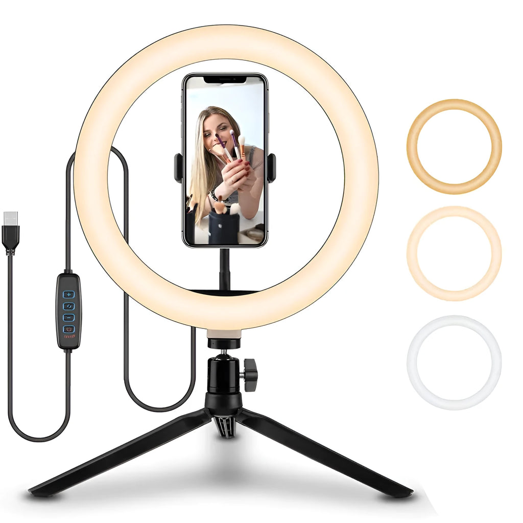 10-inch ring selfie beautifying light with adjustable 19cm metal bracket for smartphones