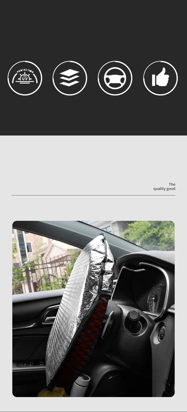 Aluminium foil car steering wheel sunshade cover with brand LOGO pattern, universal fit for general vehicle models