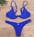 Bikini swimsuit with removable steel belt and chest pad, high elasticity fabric, open back, solid colour, sizes S to L