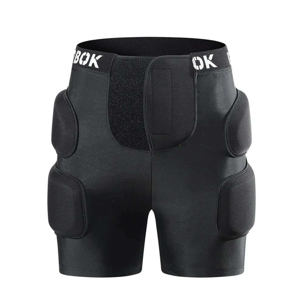 Black spandex hip protection pants with removable NBR foam padding for roller skating and skateboarding safety.