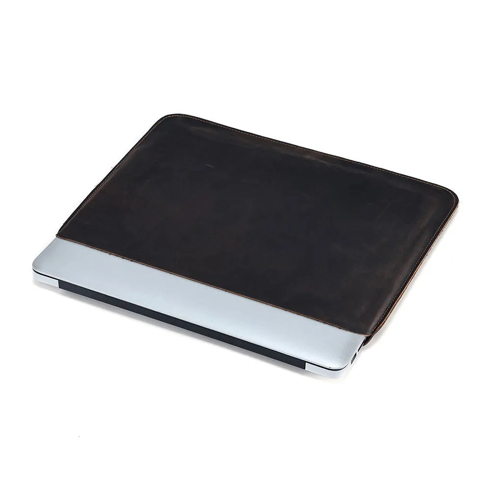Genuine cowhide crazy horse leather computer bag liner organiser in brown colour options