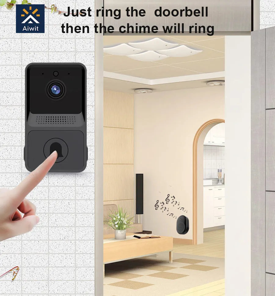 Z20 smart wireless doorbell black and gray with 480P camera, 100° lens, night vision and WiFi video intercom.