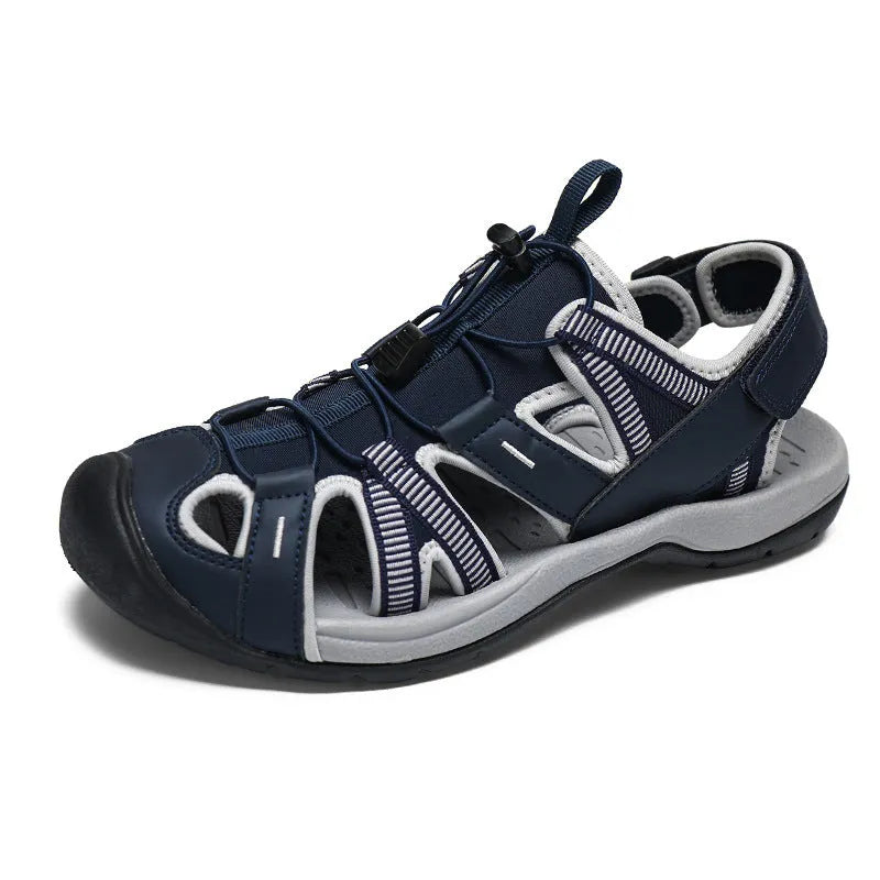 Men's LX01 blue casual sports shoes with mesh upper, rubber sole, and Velcro fastening.