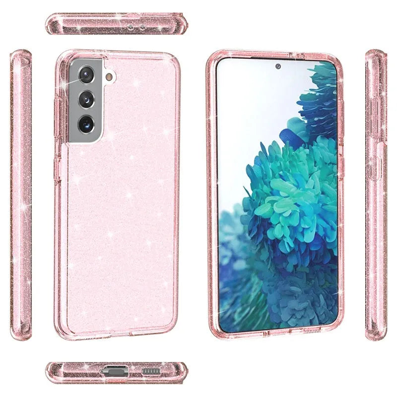 Samsung Galaxy phone case in TPU and PC hard-shell design, drop-resistant and shockproof, shown in flash grey.