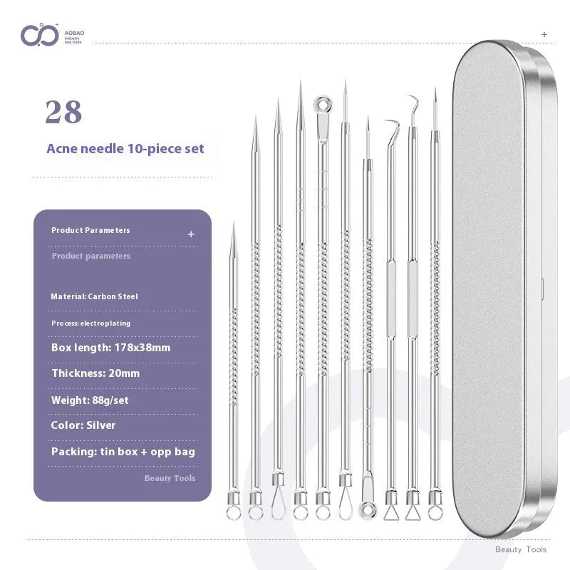 Four metal acne needles with ultra fine points, shown in assorted colours from a 33-option range.