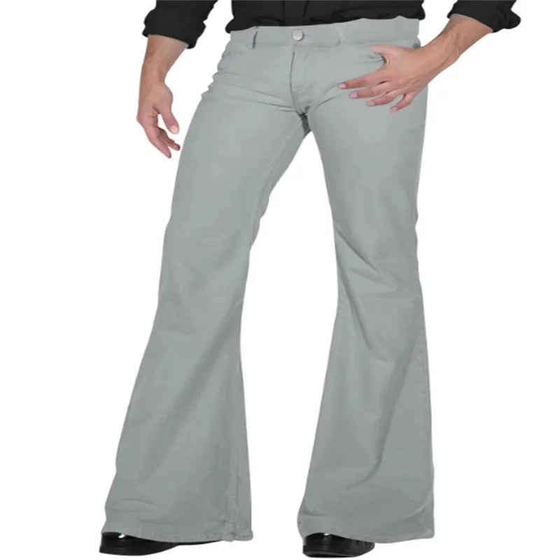 Solid colour high-elasticity polyester bell-bottom trousers with mid waist and zip placket in multiple shades