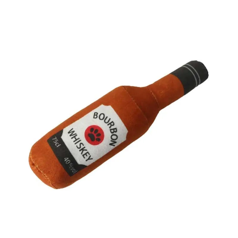 Plush wine bottle pet toy for dogs and cats in assorted colours