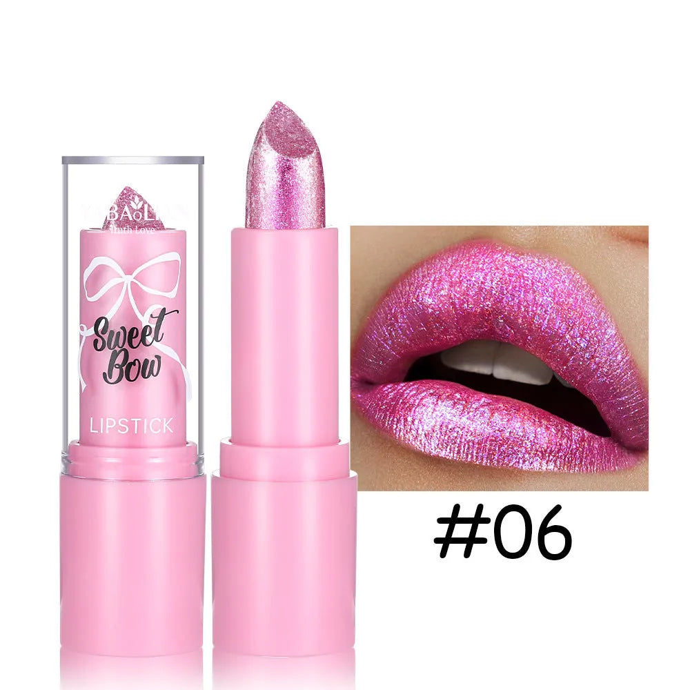 Sweetheart bow design diamond lipstick in six colour shades with long-lasting formula
