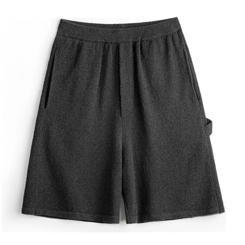 Cement grey loose-fit straight-leg sports shorts with medium-elastic waistband