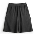 Cement grey loose-fit straight-leg sports shorts with medium-elastic waistband