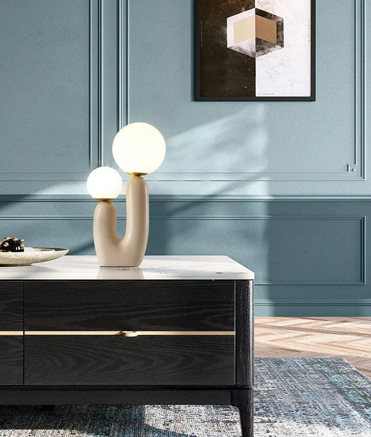 Pink double-head resin table lamp with glass, G9 light source, 49cm high, for bedside or study use