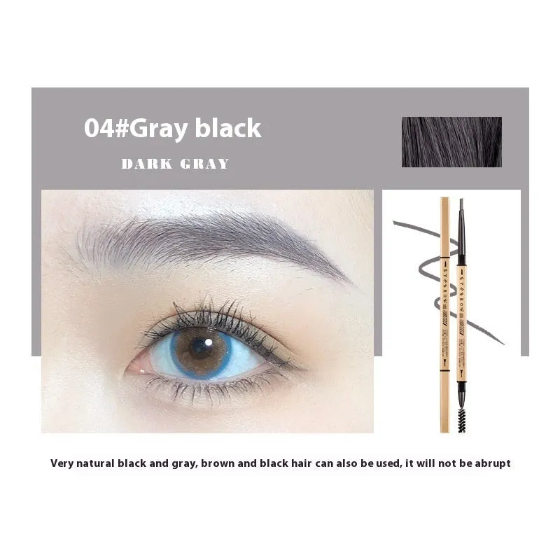 Small gold chopstick design ultra-fine eyebrow pencil shown in five colour shades.