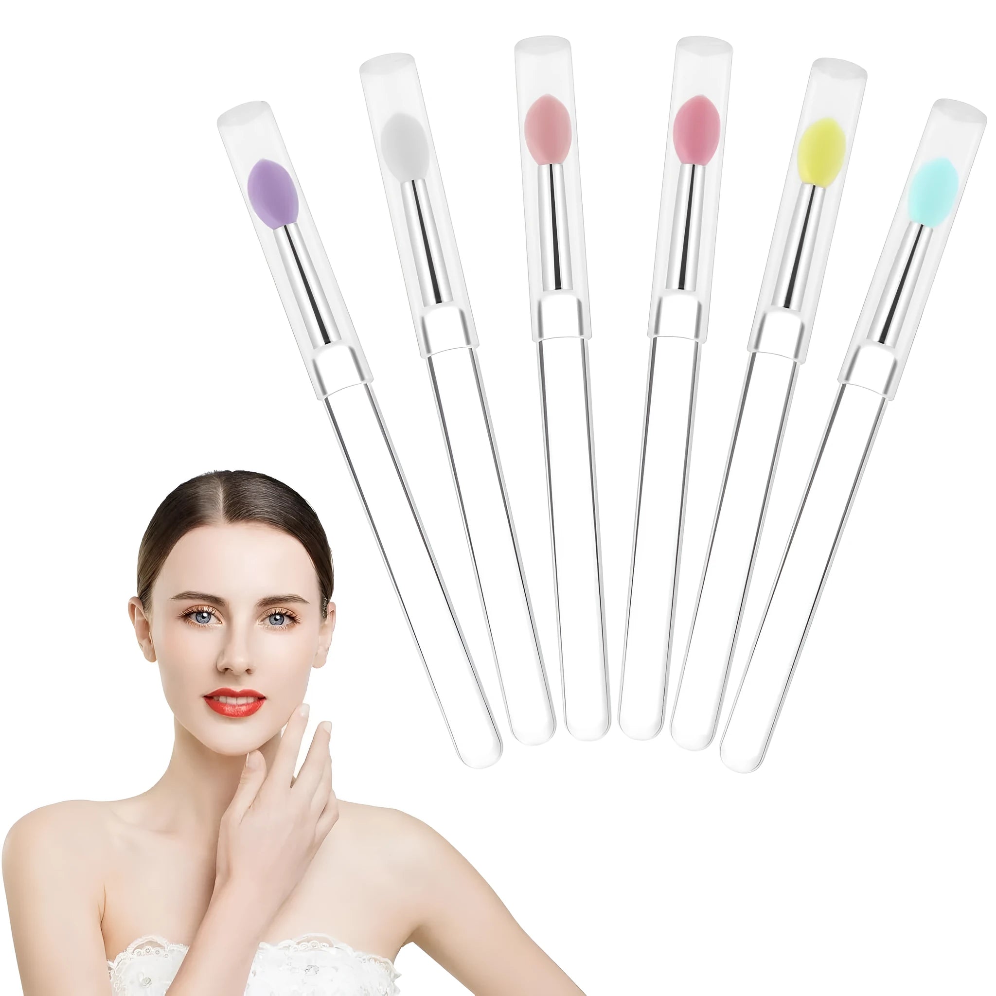 Set of silicone lip brushes with protective caps in eight different colours