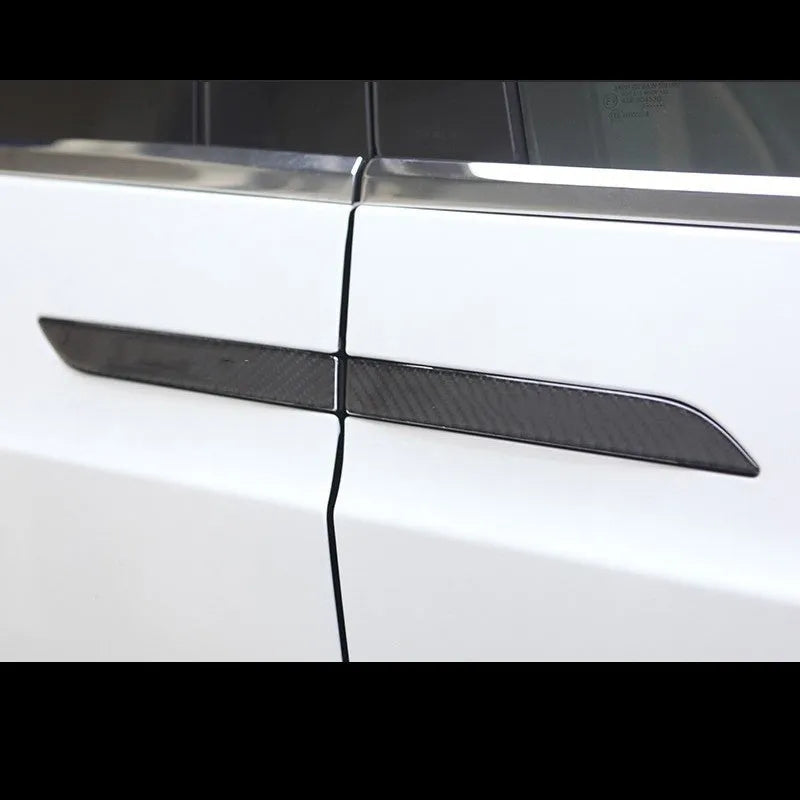 Carbon fibre door handle protection patches for Tesla Model S vehicle