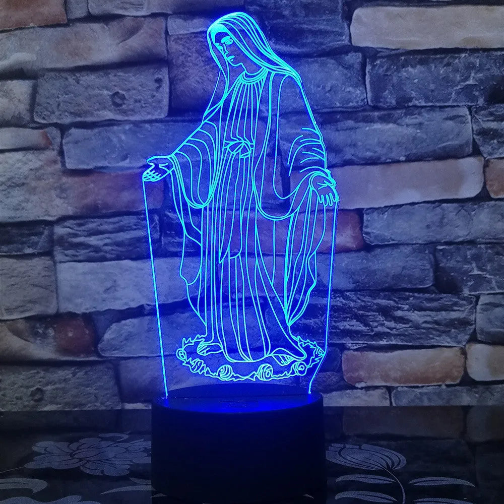 3D LED night light for kids with colourful dual-ring pattern on acrylic panel and remote control.