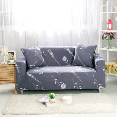 Printed geometric stretch sofa slipcover on double seat sofa in modern simplicity style