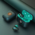 A black or blue in-ear Bluetooth headset with an earplug design for wireless stereo audio.