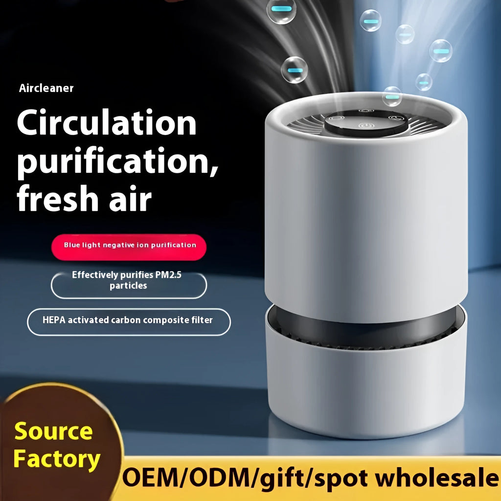 White desktop USB air purifier for small room formaldehyde and odour removal