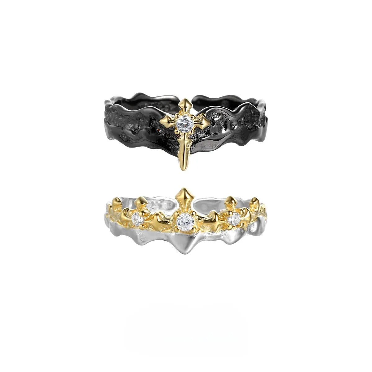 Princess Knight adjustable opening couple's ring in electroplated silver on white background.