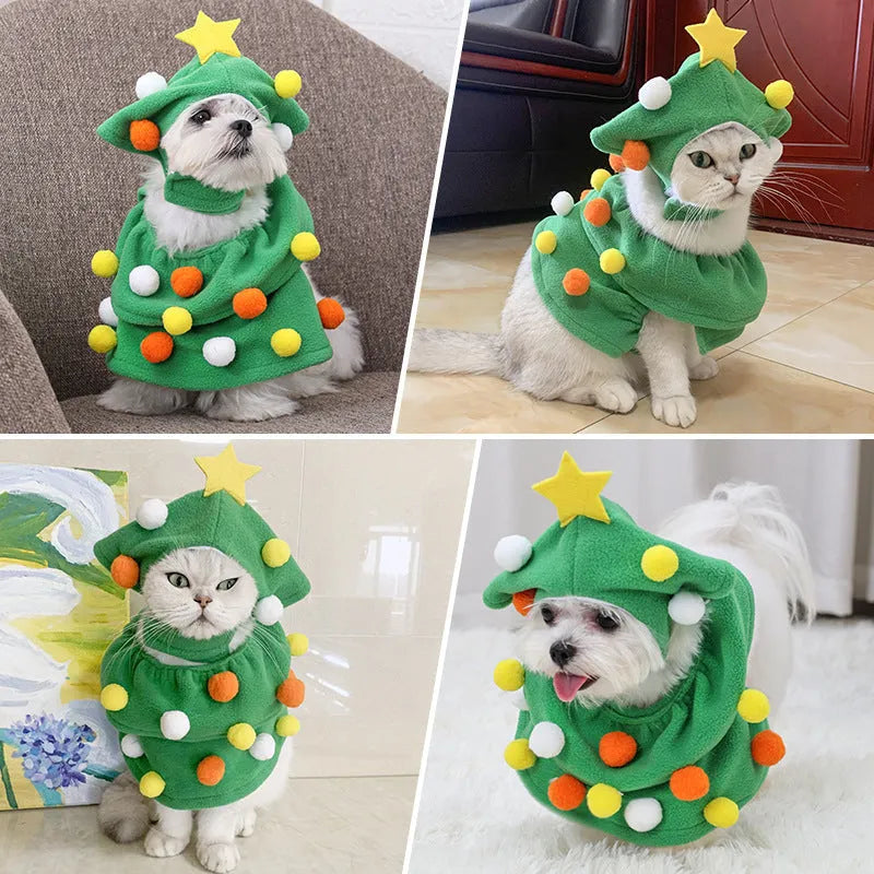 Green polyester Christmas tree pet costume for dogs and cats casual style