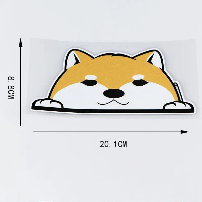 Cartoon Chai dog peeping window PVC car sticker in four colour options on a car window