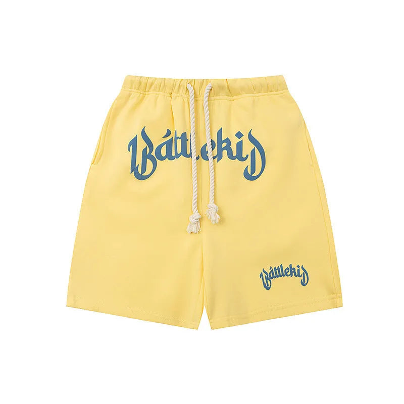 Loose fit black cotton blended hip hop shorts with cropped sweatpants design on a mannequin