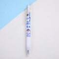 Set of six colourful bear and rabbit themed press pen knives on a white background.