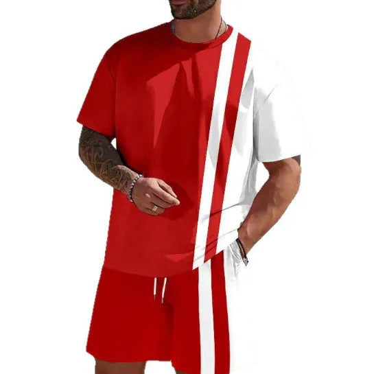 Men's short-sleeved T-shirt and shorts suit set in loose fit polyester summer leisurewear