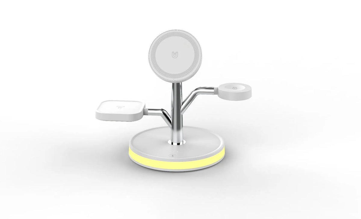 Z8 vertical 3-in-1 wireless charger for phone and watch, ABS+PC, 190x120x157mm, black or white
