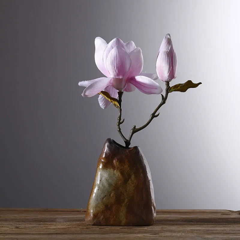 Glazed ceramic small vase in creative Japanese style as decorative ornament with six colour options