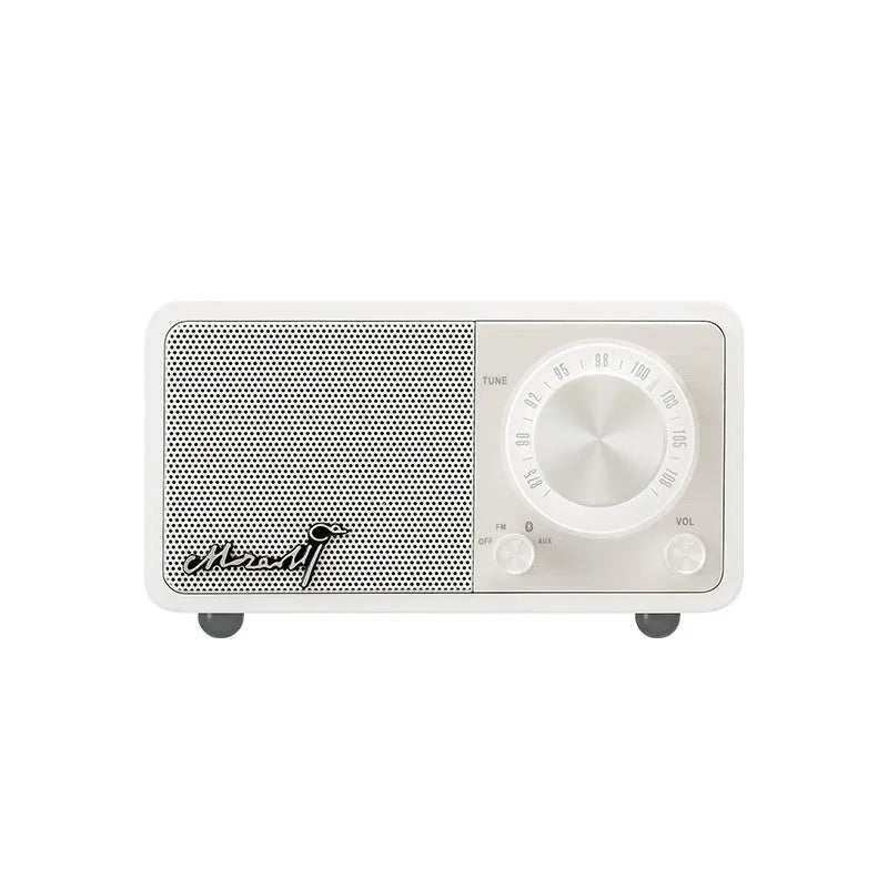 Bluetooth portable speaker with wooden box body in log colour, compact size 115x73x65mm