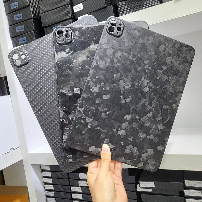 Carbon fibre hard protective case for iPad Pro 11 with embossed plaid design