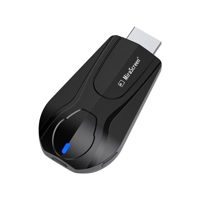 Black wireless screen player device with HDMI connection for smart phone content sharing