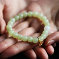 Green Hetian Jade bracelet with vintage beads, ethnic style adjustable jewellery for women